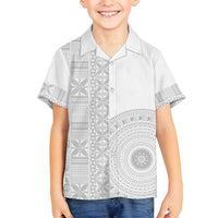 Niue White Sunday Family Matching Puletasi and Hawaiian Shirt Half Hiapo Pattern Vibes LT14 Son's Shirt White - Polynesian Pride