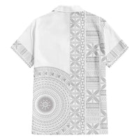 Niue White Sunday Family Matching Short Sleeve Bodycon Dress and Hawaiian Shirt Half Hiapo Pattern Vibes - Polynesian Pride