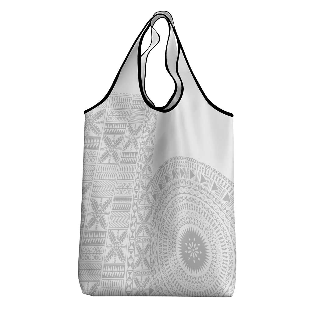 Niue White Sunday Grocery Bag Half Hiapo Pattern Vibes - Polynesian Pride
