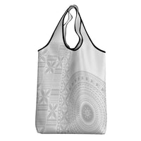Niue White Sunday Grocery Bag Half Hiapo Pattern Vibes - Polynesian Pride