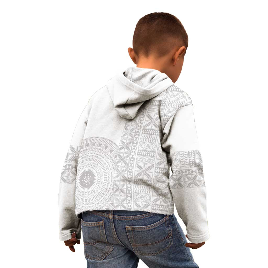 Niue White Sunday Kid Hoodie Half Hiapo Pattern Vibes - Polynesian Pride