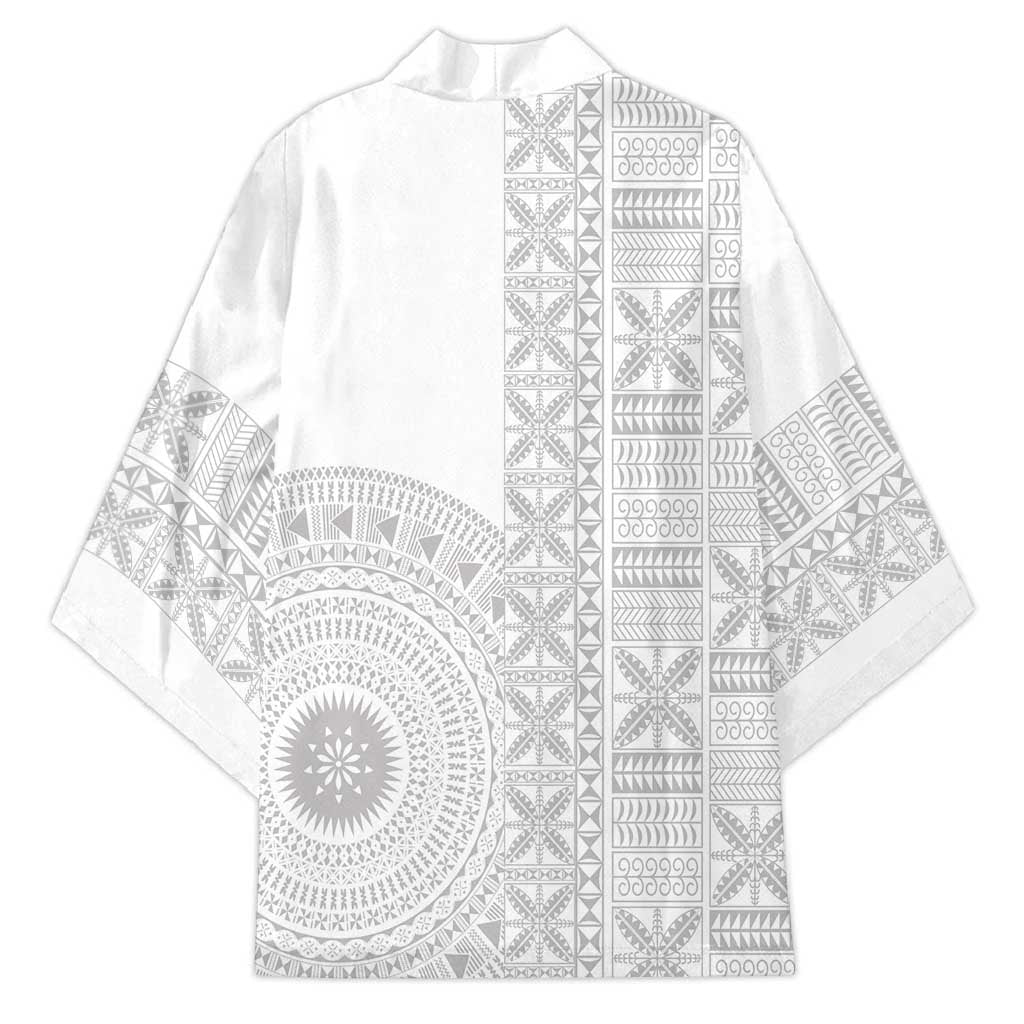 Niue White Sunday Kimono Half Hiapo Pattern Vibes - Polynesian Pride