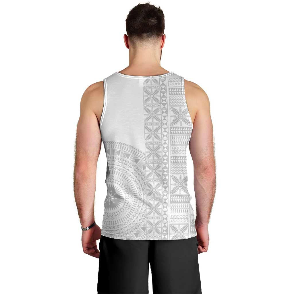Niue White Sunday Men Tank Top Half Hiapo Pattern Vibes - Polynesian Pride