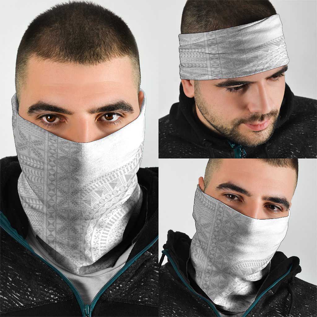 Niue White Sunday Neck Gaiter Half Hiapo Pattern Vibes - Polynesian Pride