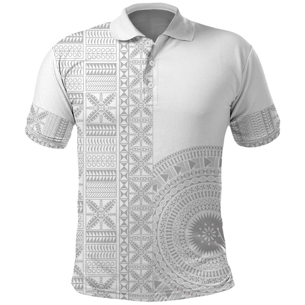 Niue White Sunday Polo Shirt Half Hiapo Pattern Vibes - Polynesian Pride