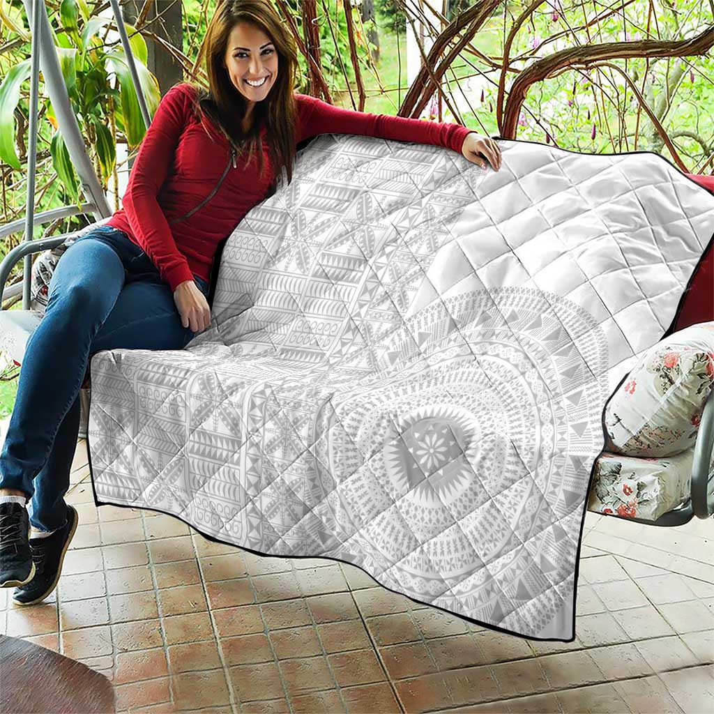 Niue White Sunday Quilt Half Hiapo Pattern Vibes - Polynesian Pride