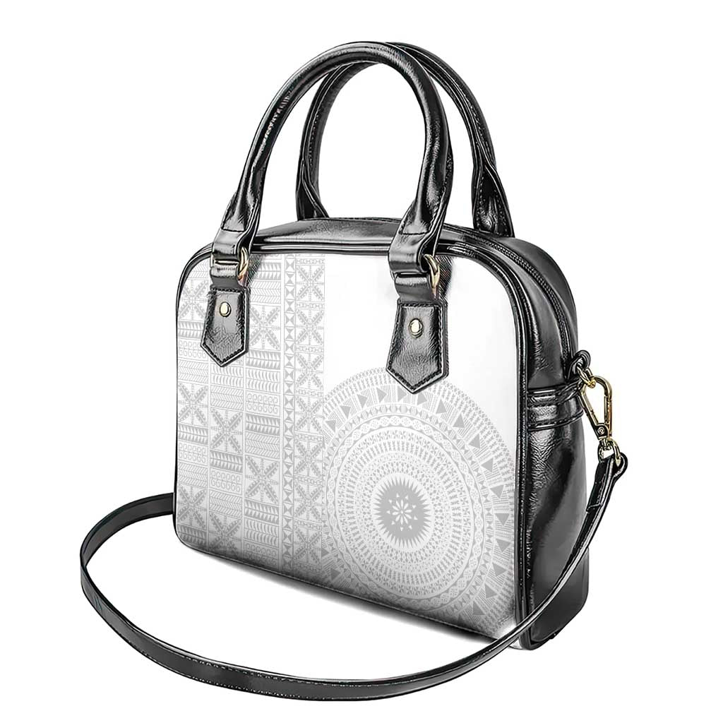 Niue White Sunday Shoulder Handbag Half Hiapo Pattern Vibes - Polynesian Pride