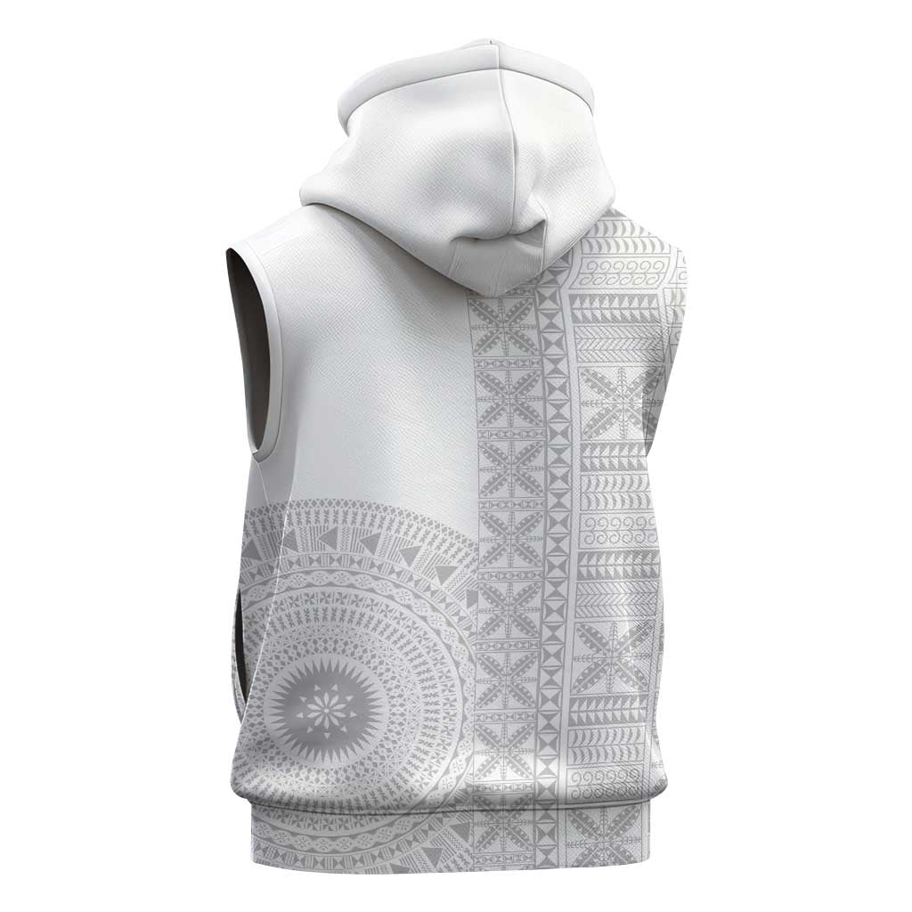 Niue White Sunday Sleeveless Zip Hoodie Half Hiapo Pattern Vibes - Polynesian Pride