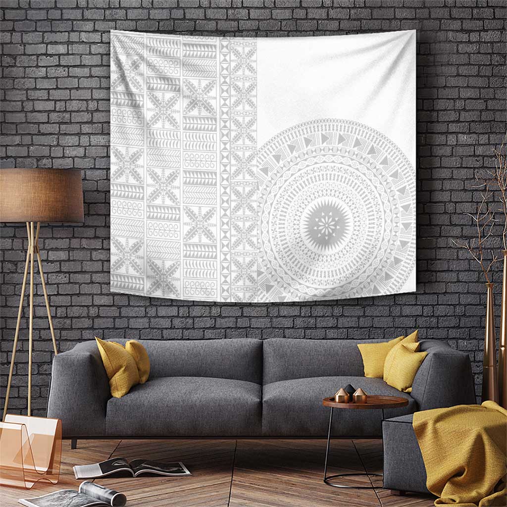Niue White Sunday Tapestry Half Hiapo Pattern Vibes - Polynesian Pride