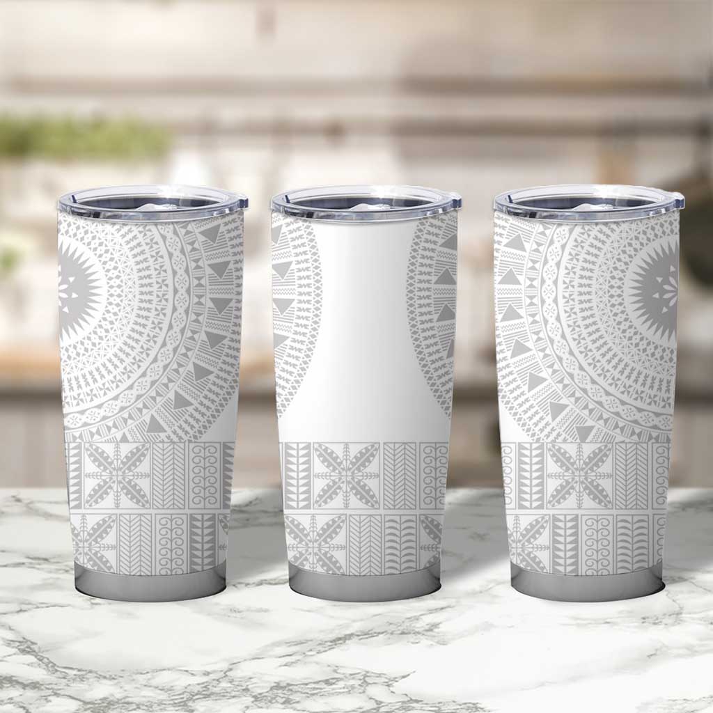 Niue White Sunday Tumbler Cup Half Hiapo Pattern Vibes - Polynesian Pride