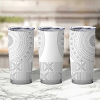 Niue White Sunday Tumbler Cup Half Hiapo Pattern Vibes - Polynesian Pride