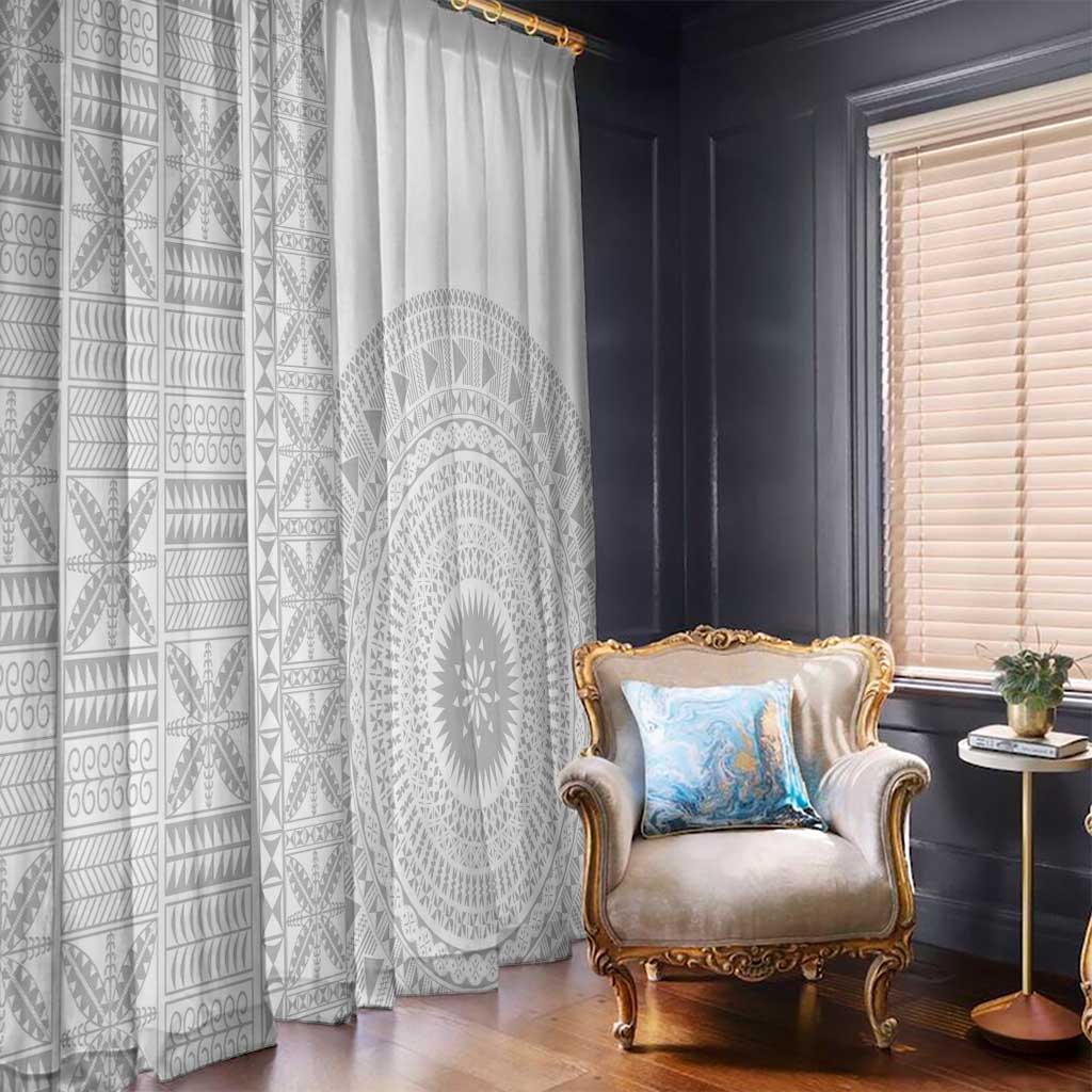 Niue White Sunday Window Curtain Half Hiapo Pattern Vibes - Polynesian Pride
