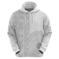 Niue White Sunday Zip Hoodie Half Hiapo Pattern Vibes - Polynesian Pride