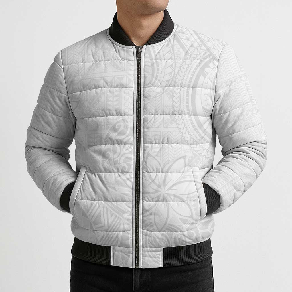 Tapu Fanau Ia Niue Bomber Puffer Jacket Happy White Sunday Unique Hiapo - Polynesian Pride