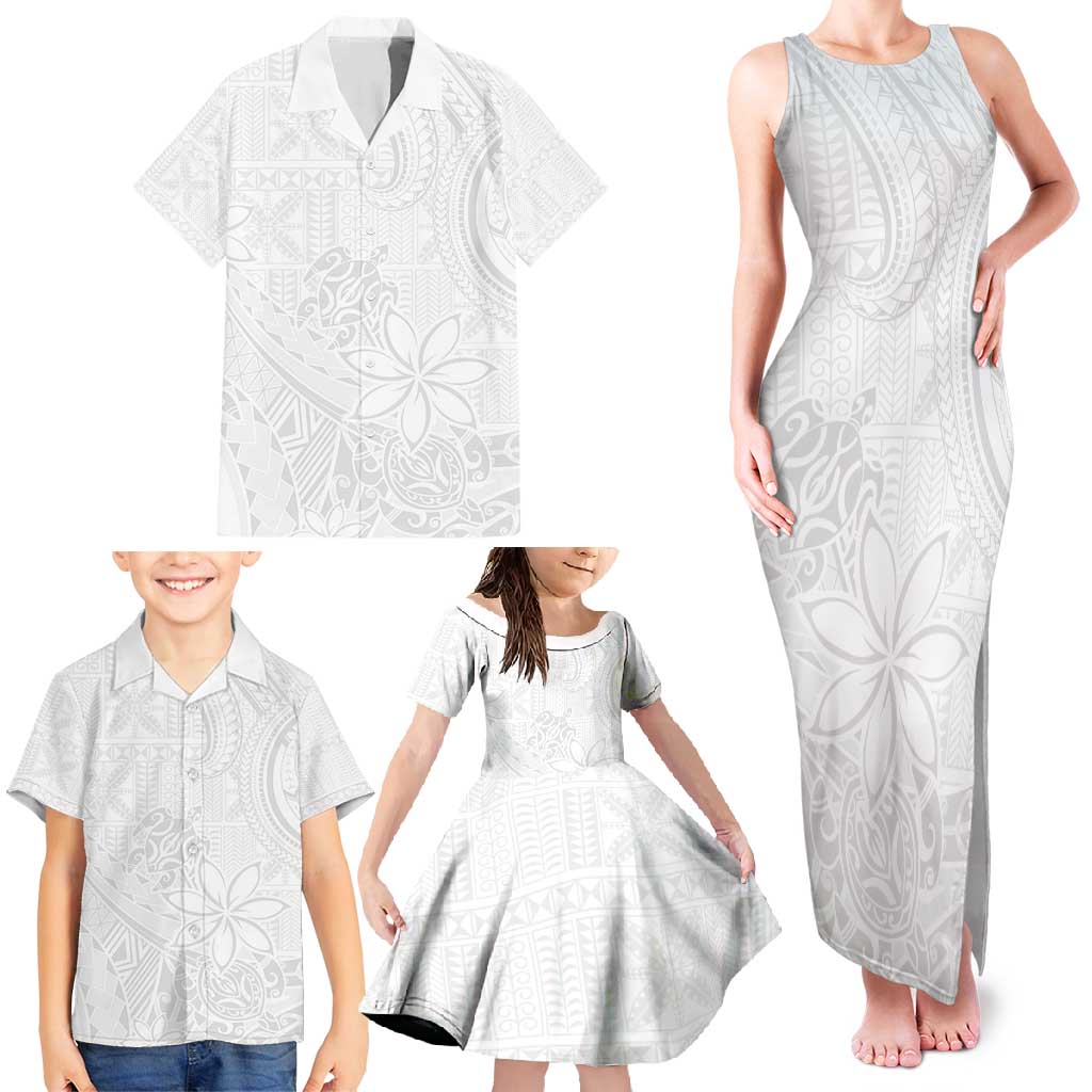 Tapu Fanau Ia Niue Family Matching Tank Maxi Dress and Hawaiian Shirt Happy White Sunday Unique Hiapo - Polynesian Pride