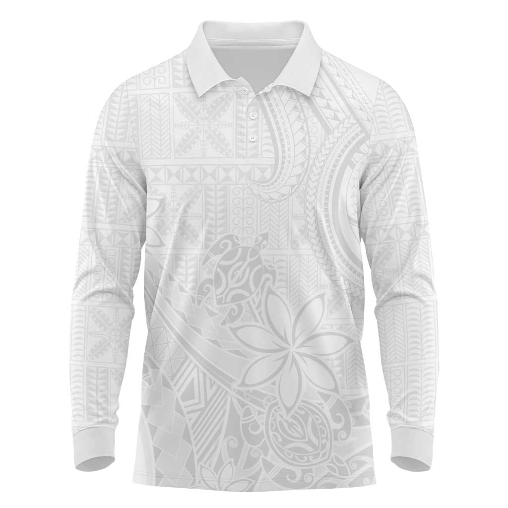 Tapu Fanau Ia Niue Long Sleeve Polo Shirt Happy White Sunday Unique Hiapo - Polynesian Pride