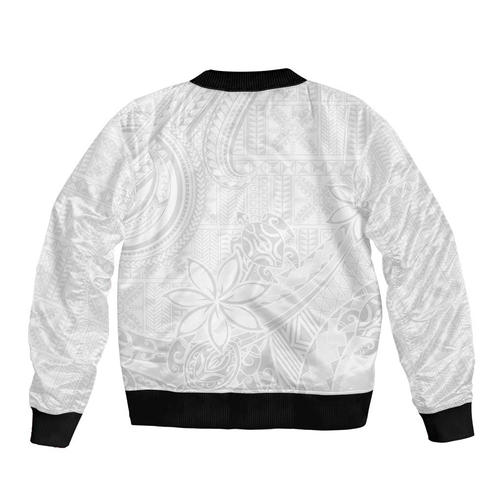 Tapu Fanau Ia Niue Sleeve Zip Bomber Jacket Happy White Sunday Unique Hiapo - Polynesian Pride