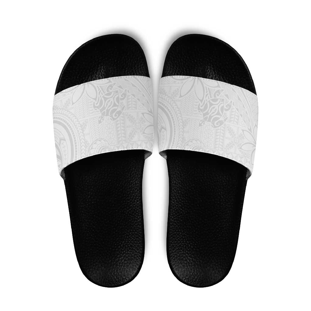 Tapu Fanau Ia Niue Slide Sandals Happy White Sunday Unique Hiapo - Polynesian Pride
