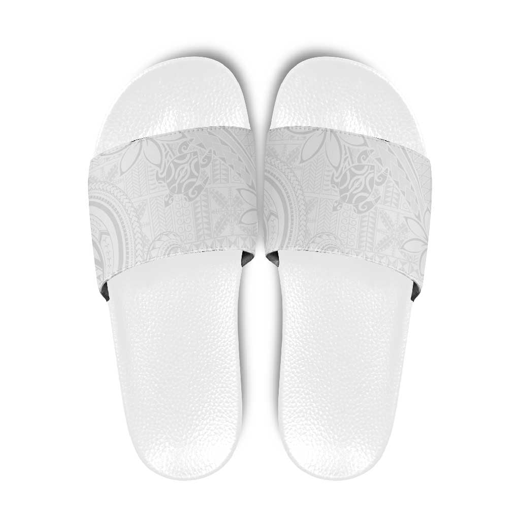 Tapu Fanau Ia Niue Slide Sandals Happy White Sunday Unique Hiapo - Polynesian Pride
