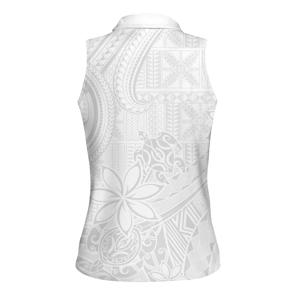 Tapu Fanau Ia Niue Women Sleeveless Polo Shirt Happy White Sunday Unique Hiapo - Polynesian Pride