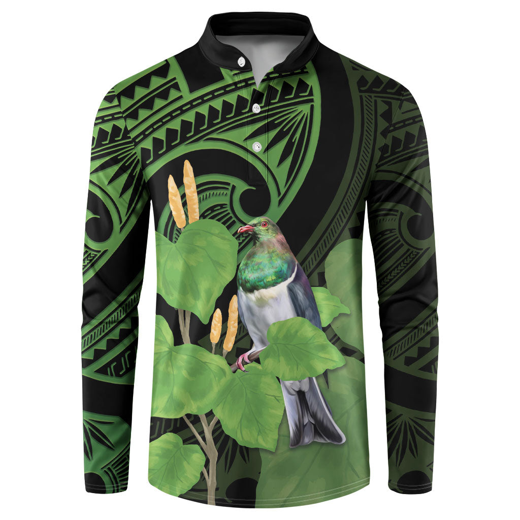 Kawakawa Rongoa Maori Kereru New Zealand Button Sweatshirt LT14 Green - Polynesian Pride
