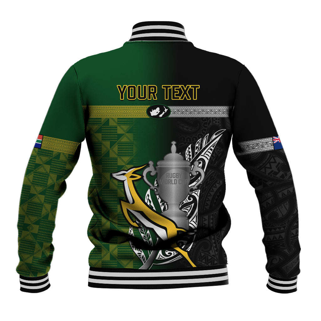 Personalised New Zealand and South Africa Rugby Baseball Jacket 2023 World Cup Final All Black Springboks Together LT14 - Polynesian Pride