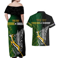 Personalised New Zealand and South Africa Rugby Couples Matching Off Shoulder Maxi Dress and Hawaiian Shirt 2023 World Cup Final All Black Springboks Together LT14 - Polynesian Pride