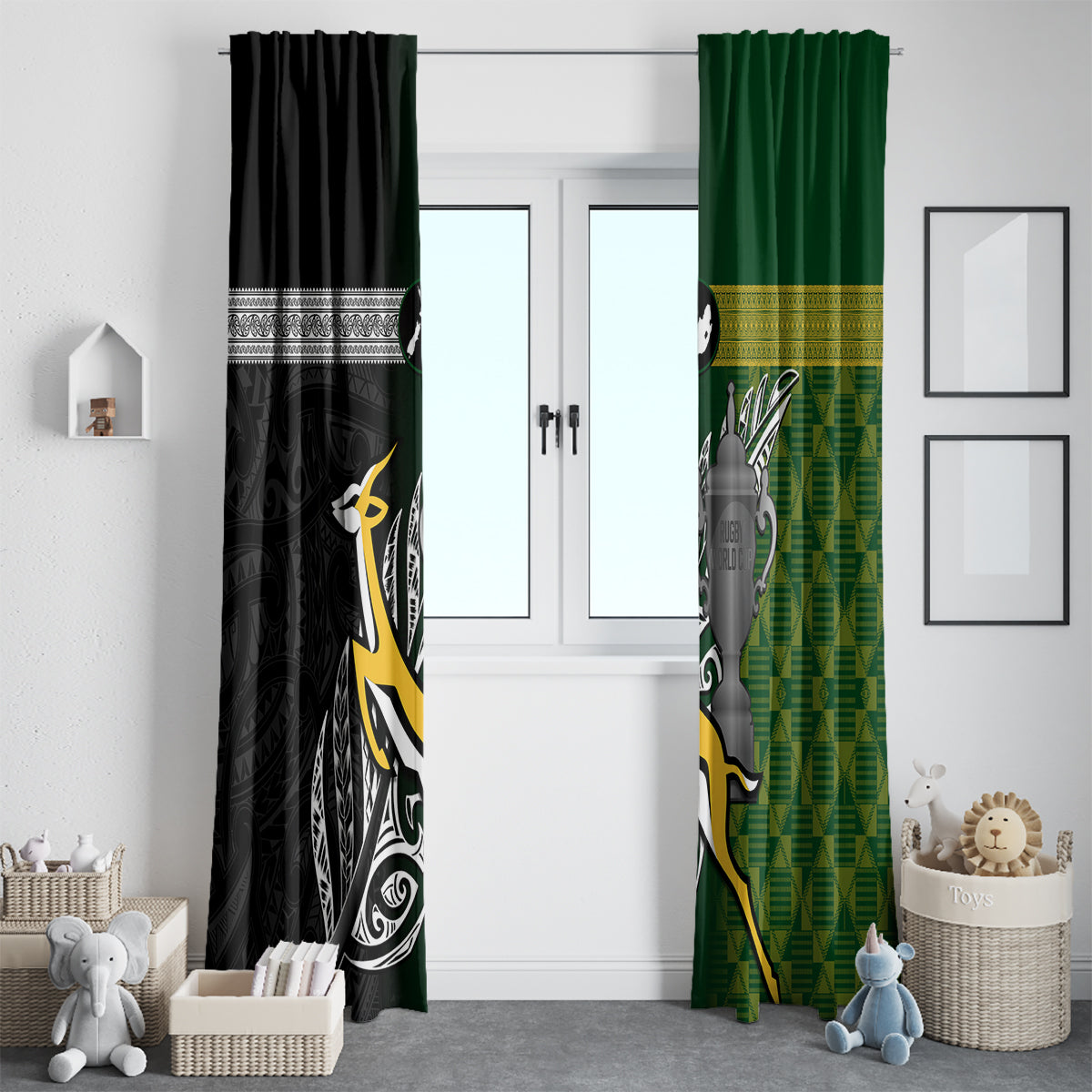 New Zealand and South Africa Rugby Window Curtain 2023 World Cup Final All Black Springboks Together LT14 - Polynesian Pride