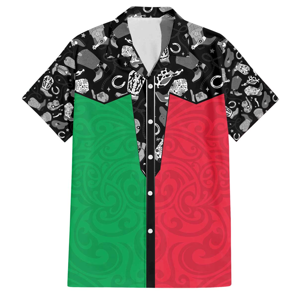 Vanuatu Cowboy Family Matching Off The Shoulder Long Sleeve Dress and Hawaiian Shirt Cowboy Symbols Split Stylized - Polynesian Pride