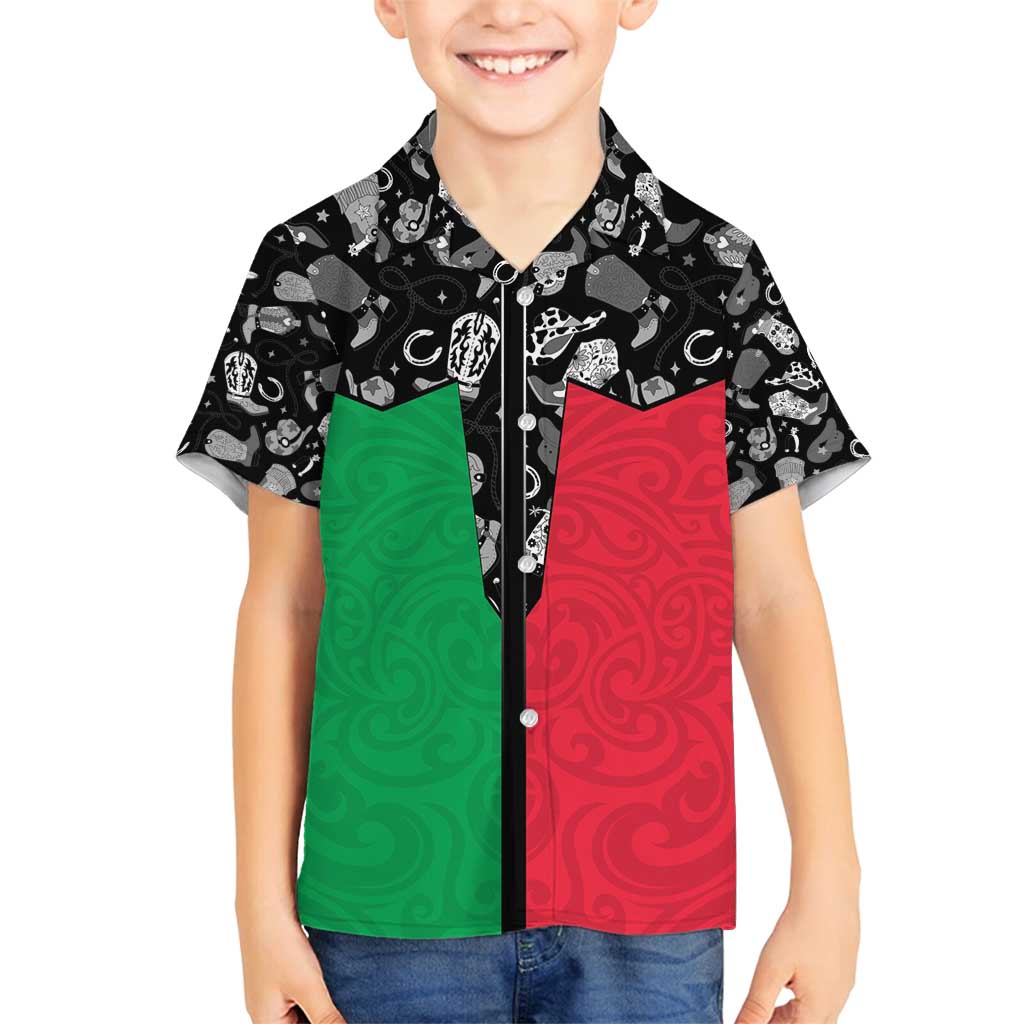 Vanuatu Cowboy Family Matching Off Shoulder Short Dress and Hawaiian Shirt Cowboy Symbols Split Stylized - Polynesian Pride