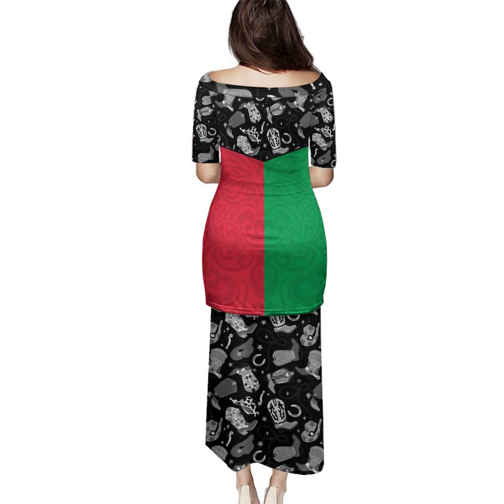 Vanuatu Cowboy Family Matching Puletasi and Hawaiian Shirt Cowboy Symbols Split Stylized - Polynesian Pride