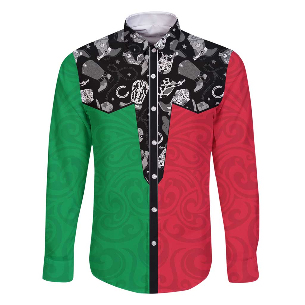 Vanuatu Cowboy Family Matching Summer Maxi Dress and Hawaiian Shirt Cowboy Symbols Split Stylized - Polynesian Pride