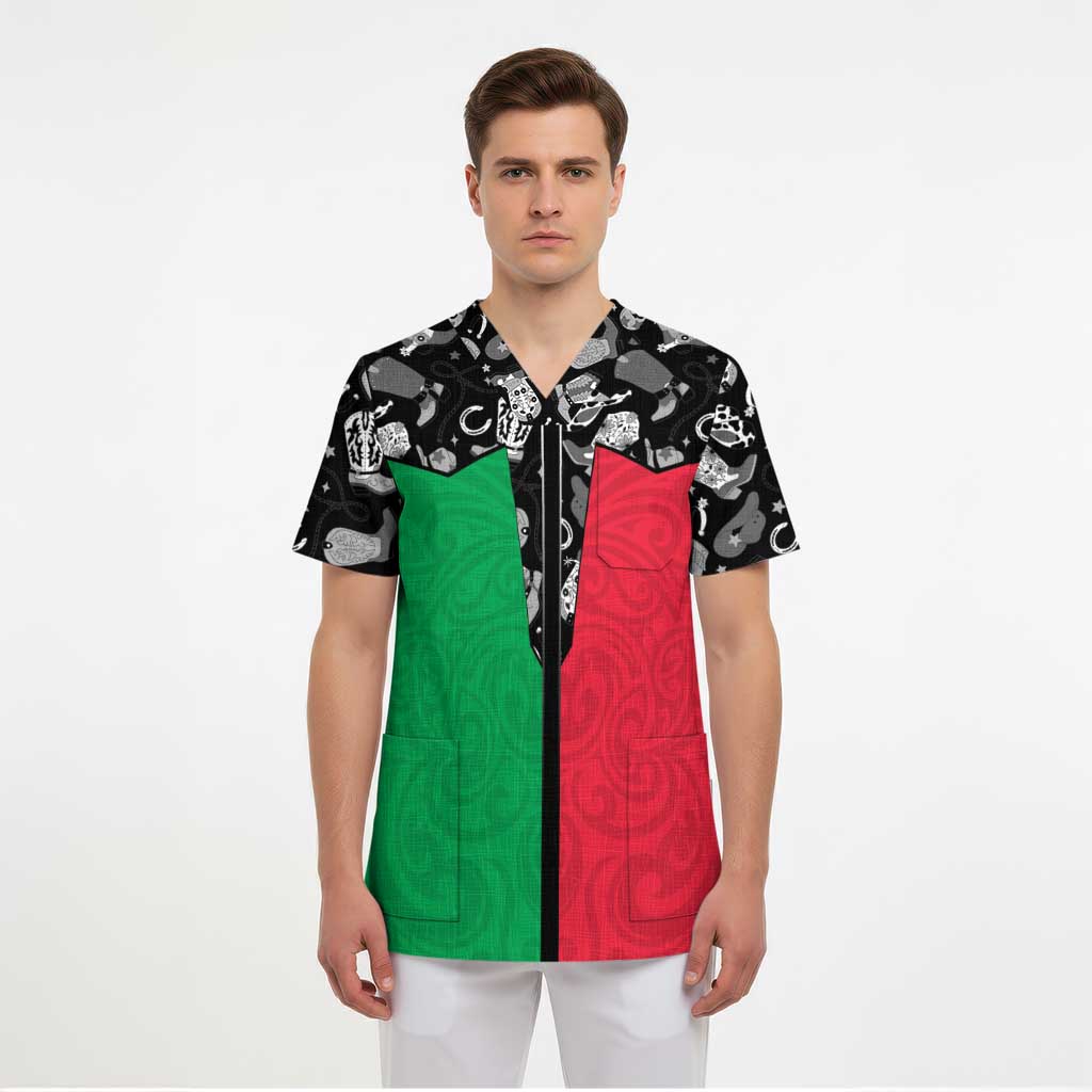 Vanuatu Cowboy Scrub Top Cowboy Symbols Split Stylized - Polynesian Pride