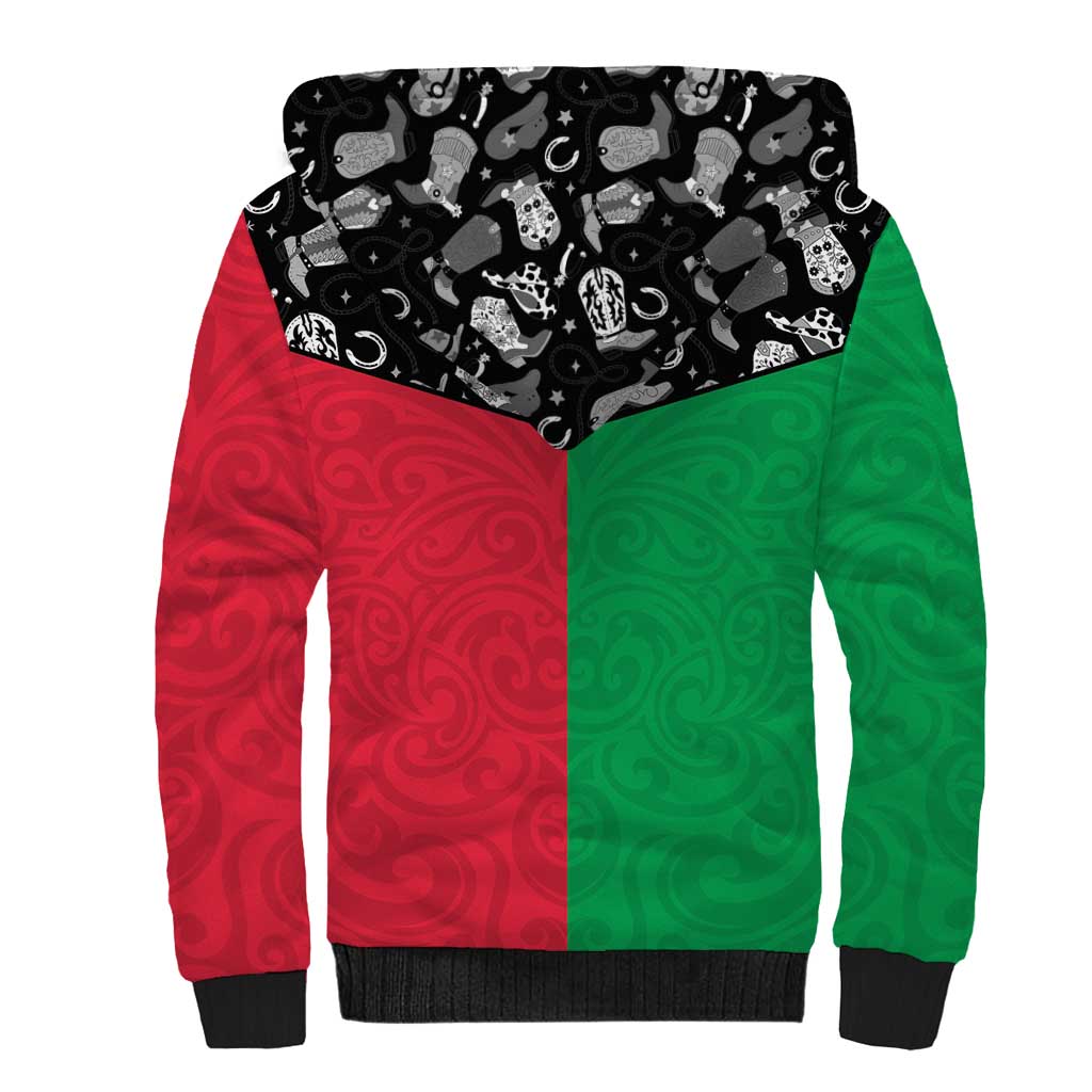 Vanuatu Cowboy Sherpa Hoodie Cowboy Symbols Split Stylized - Polynesian Pride