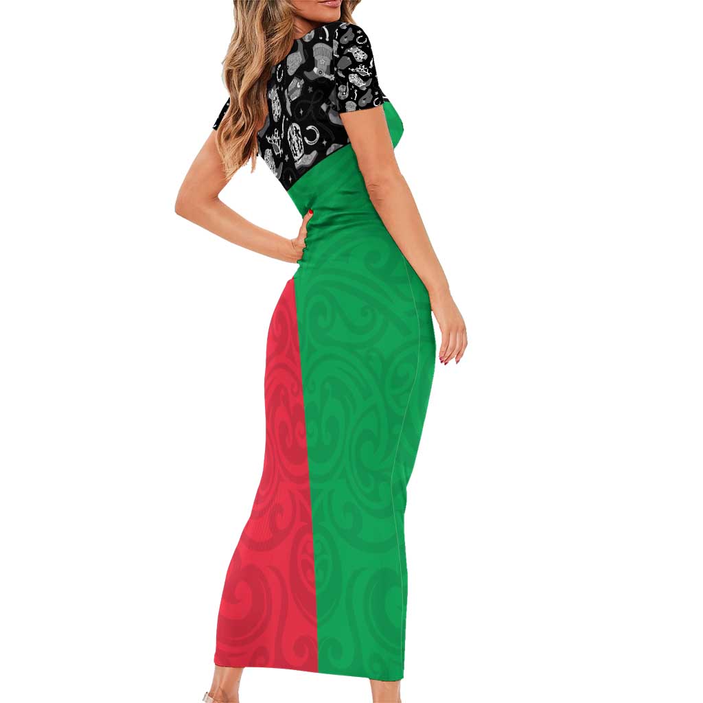 Vanuatu Cowboy Short Sleeve Bodycon Dress Cowboy Symbols Split Stylized - Polynesian Pride