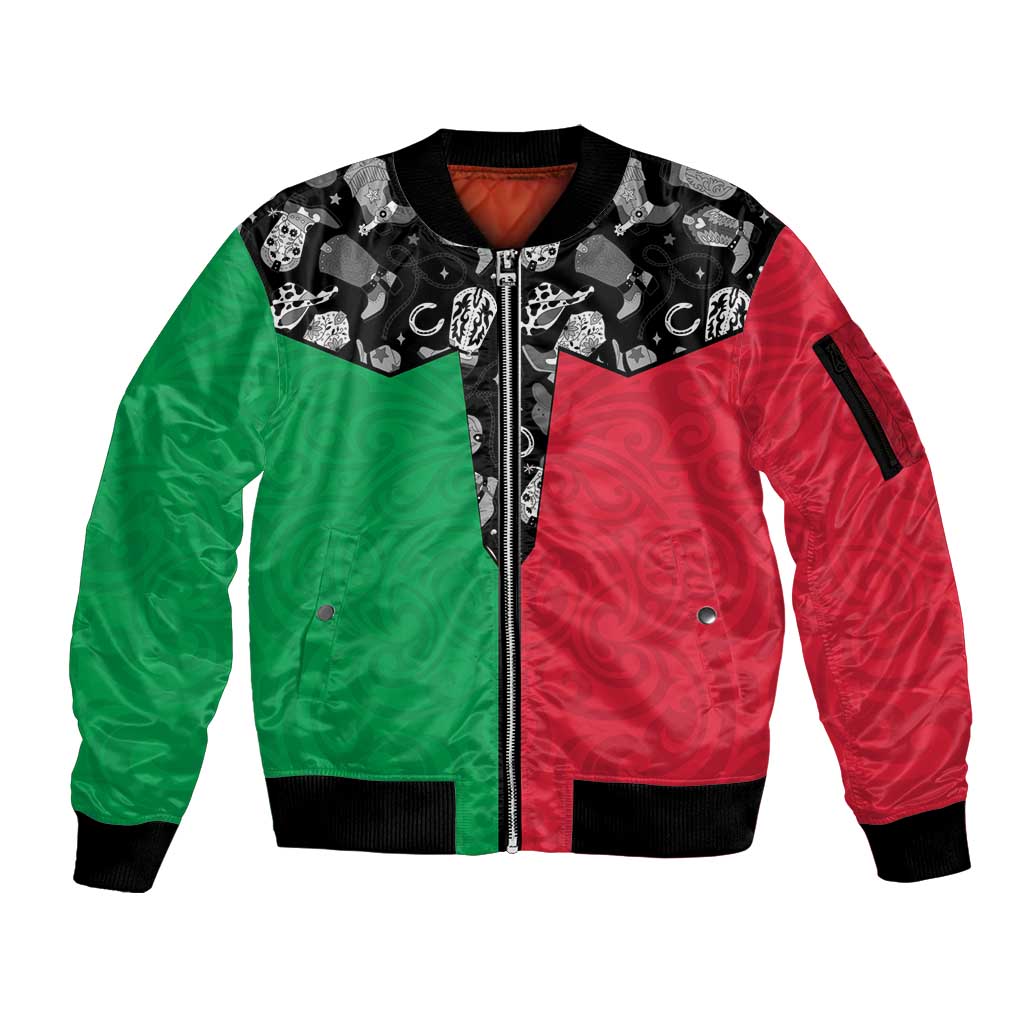 Vanuatu Cowboy Sleeve Zip Bomber Jacket Cowboy Symbols Split Stylized - Polynesian Pride