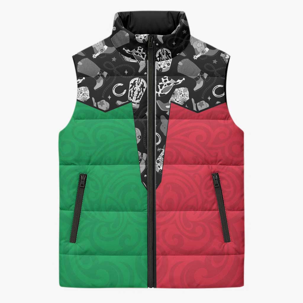 Vanuatu Cowboy Sleeveless Puffer Jacket Cowboy Symbols Split Stylized - Polynesian Pride
