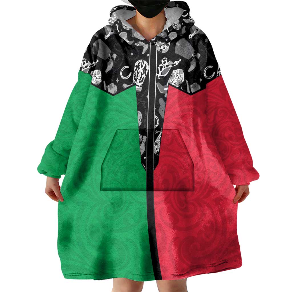 Vanuatu Cowboy Wearable Blanket Hoodie Cowboy Symbols Split Stylized - Polynesian Pride