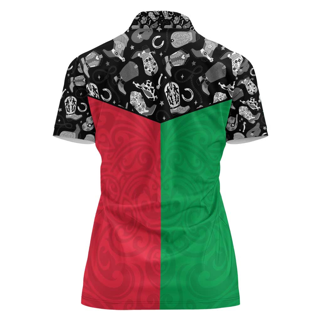 Vanuatu Cowboy Women Polo Shirt Cowboy Symbols Split Stylized - Polynesian Pride