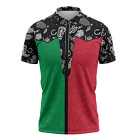 Vanuatu Cowboy Zipper Polo Shirt Cowboy Symbols Split Stylized - Polynesian Pride