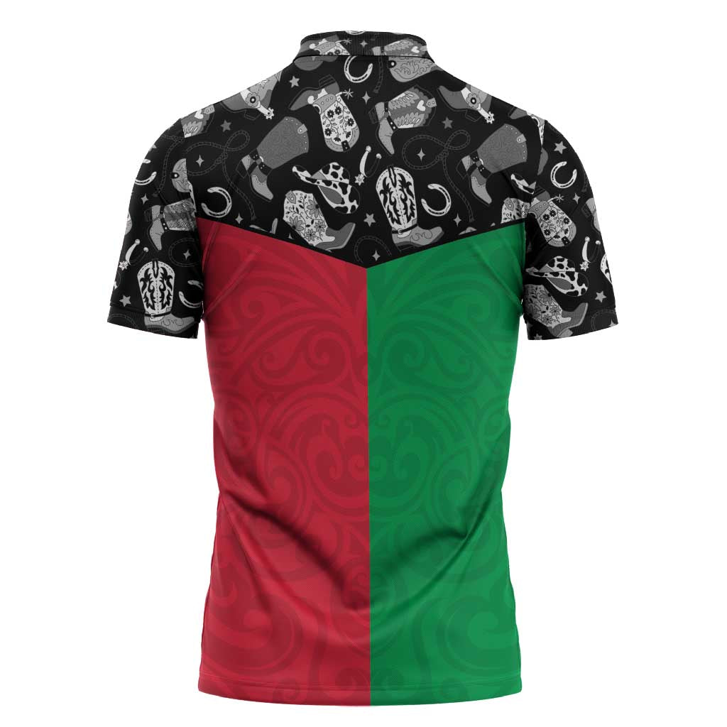 Vanuatu Cowboy Zipper Polo Shirt Cowboy Symbols Split Stylized - Polynesian Pride