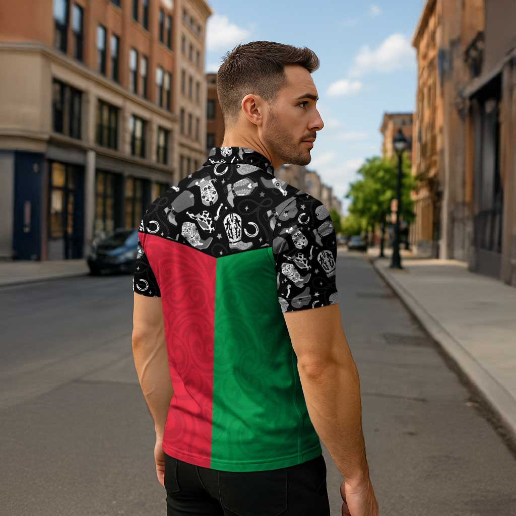 Vanuatu Cowboy Zipper Polo Shirt Cowboy Symbols Split Stylized - Polynesian Pride