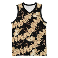 Vanuatu Cowboy Basketball Jersey Seamless Straw Hats Hibiscus - Polynesian Pride