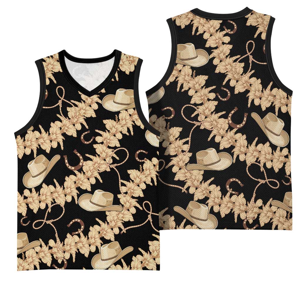 Vanuatu Cowboy Basketball Jersey Seamless Straw Hats Hibiscus - Polynesian Pride