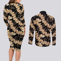Vanuatu Cowboy Couples Matching Long Sleeve Bodycon Dress and Long Sleeve Button Shirt Seamless Straw Hats Hibiscus - Polynesian Pride