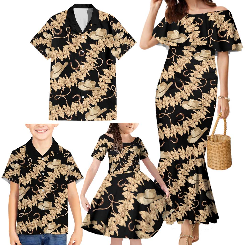 Vanuatu Cowboy Family Matching Mermaid Dress and Hawaiian Shirt Seamless Straw Hats Hibiscus - Polynesian Pride