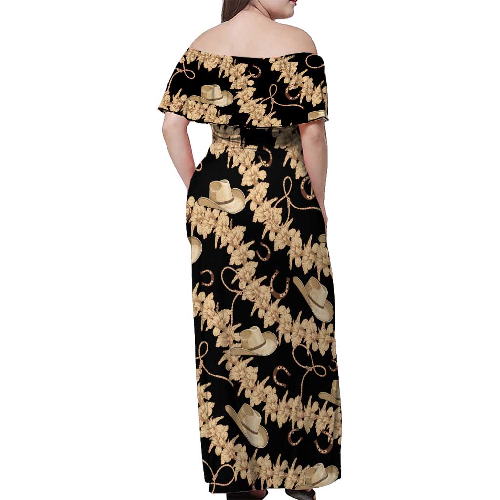 Vanuatu Cowboy Family Matching Off Shoulder Maxi Dress and Hawaiian Shirt Seamless Straw Hats Hibiscus - Polynesian Pride