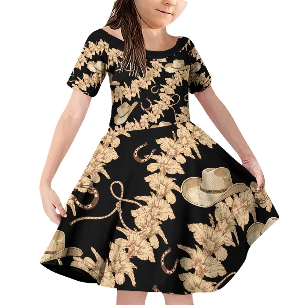 Vanuatu Cowboy Family Matching Off Shoulder Short Dress and Hawaiian Shirt Seamless Straw Hats Hibiscus - Polynesian Pride