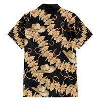 Vanuatu Cowboy Family Matching Off Shoulder Short Dress and Hawaiian Shirt Seamless Straw Hats Hibiscus - Polynesian Pride