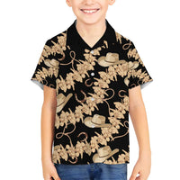 Vanuatu Cowboy Family Matching Off Shoulder Short Dress and Hawaiian Shirt Seamless Straw Hats Hibiscus - Polynesian Pride